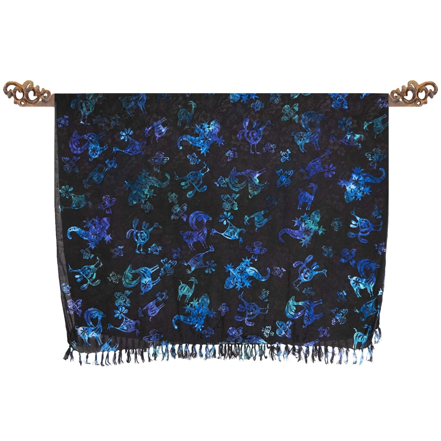 Paréo Batik noir avec animaux bleus - Boutique Equinoxe