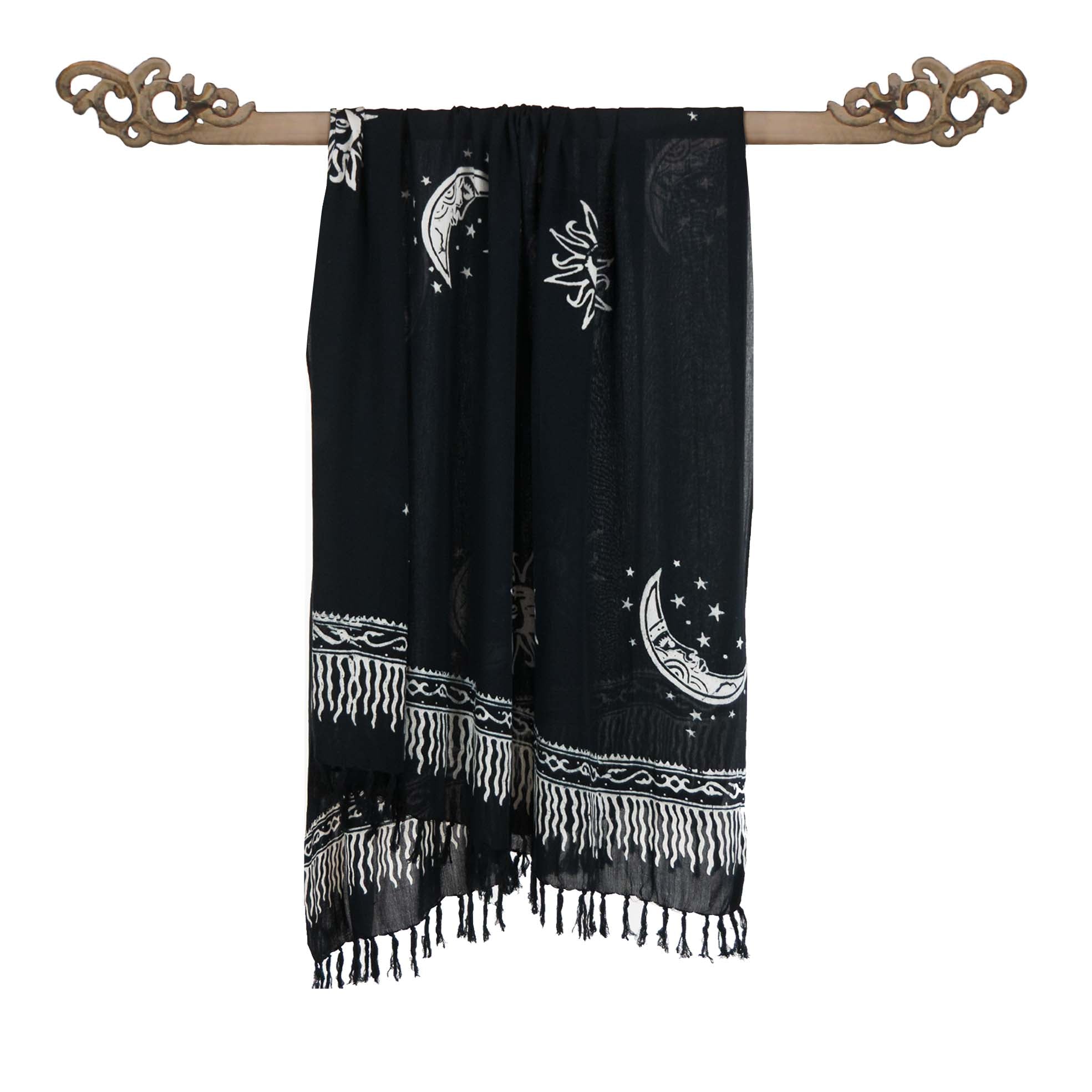 Paréo batik noir blanc soleil lune - Boutique Equinoxe