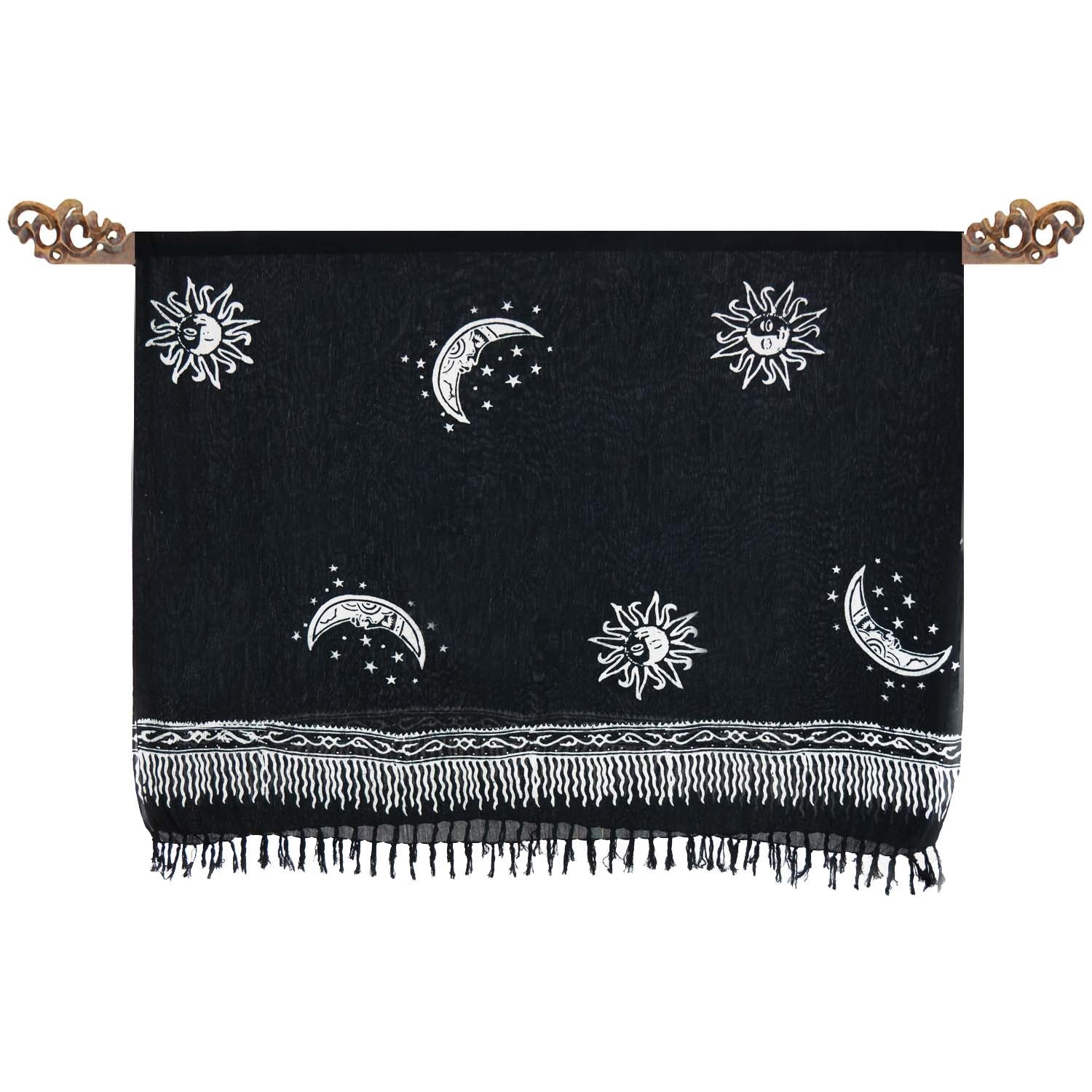 Paréo batik noir blanc soleil lune - Boutique Equinoxe
