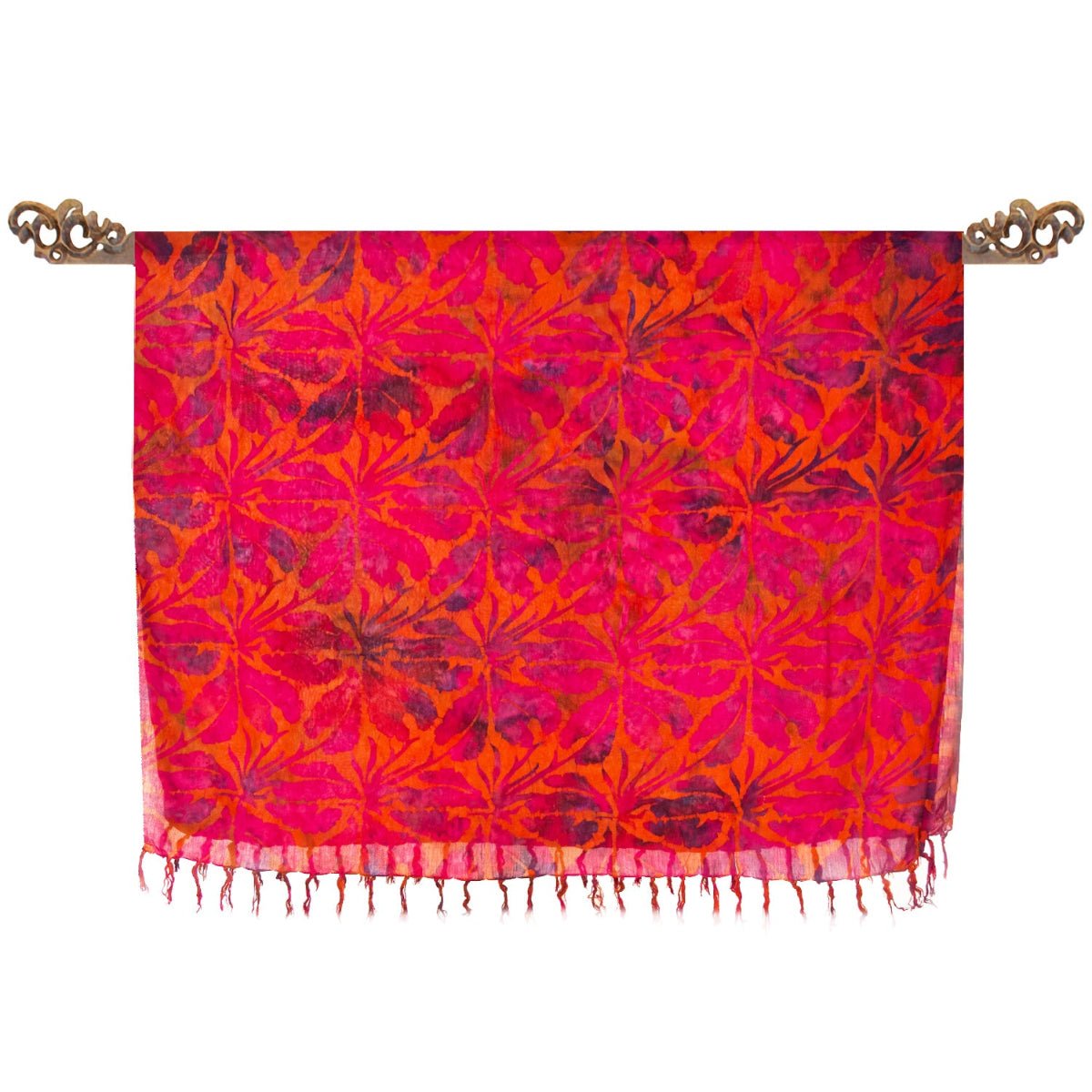 Paréo en Batik Fleurs Flamboyantes Rose Orange - Boutique Equinoxe