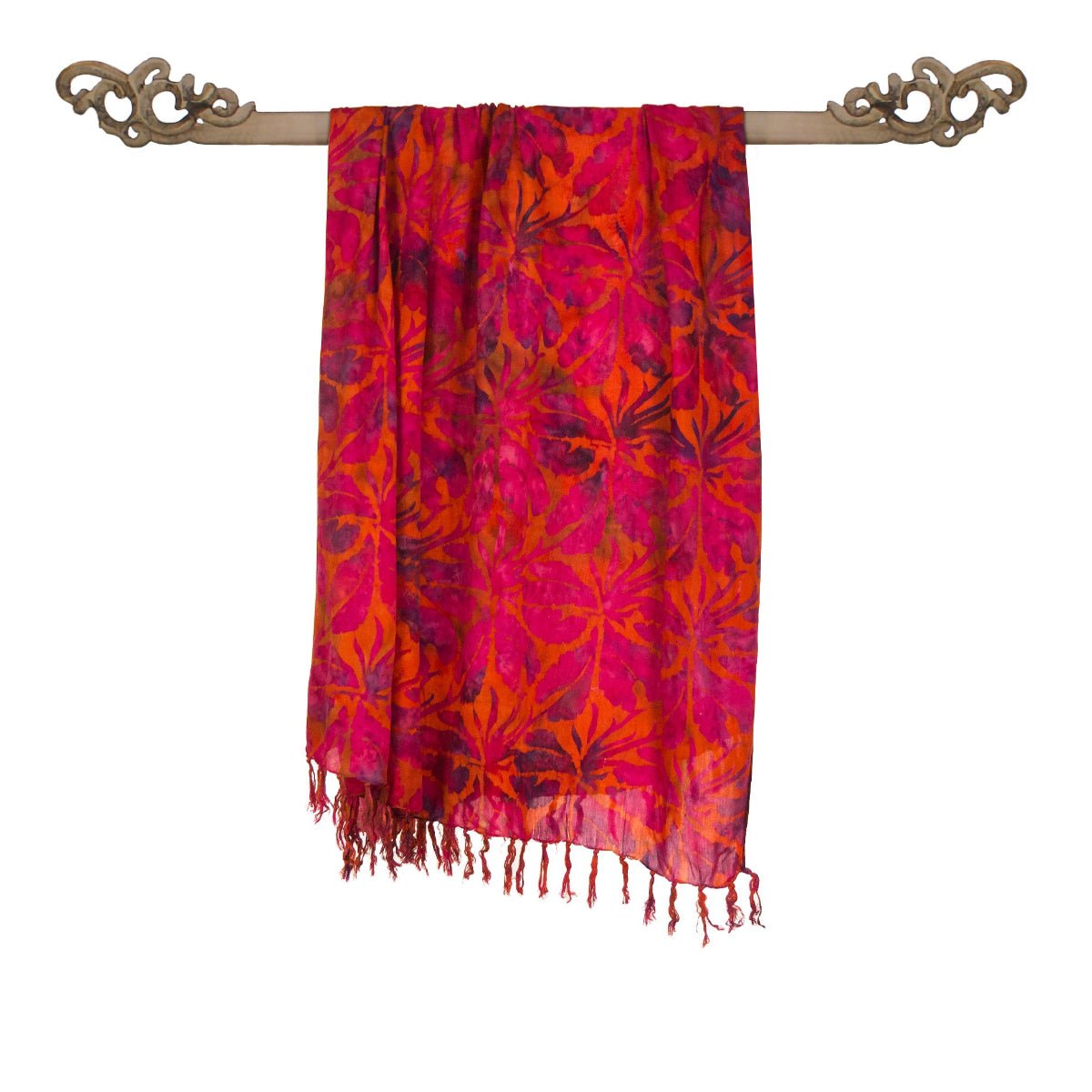 Paréo en Batik Fleurs Flamboyantes Rose Orange - Boutique Equinoxe