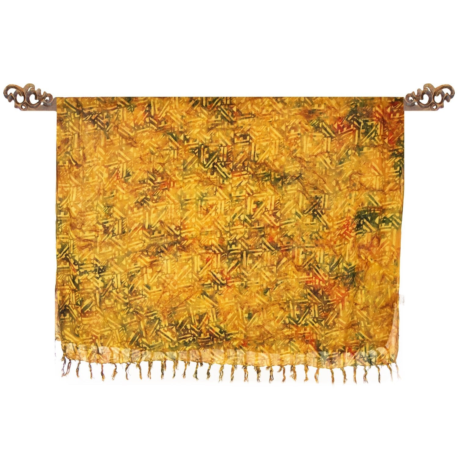 Paréo en Batik Ocre et Kaki motif Aztec - Boutique Equinoxe