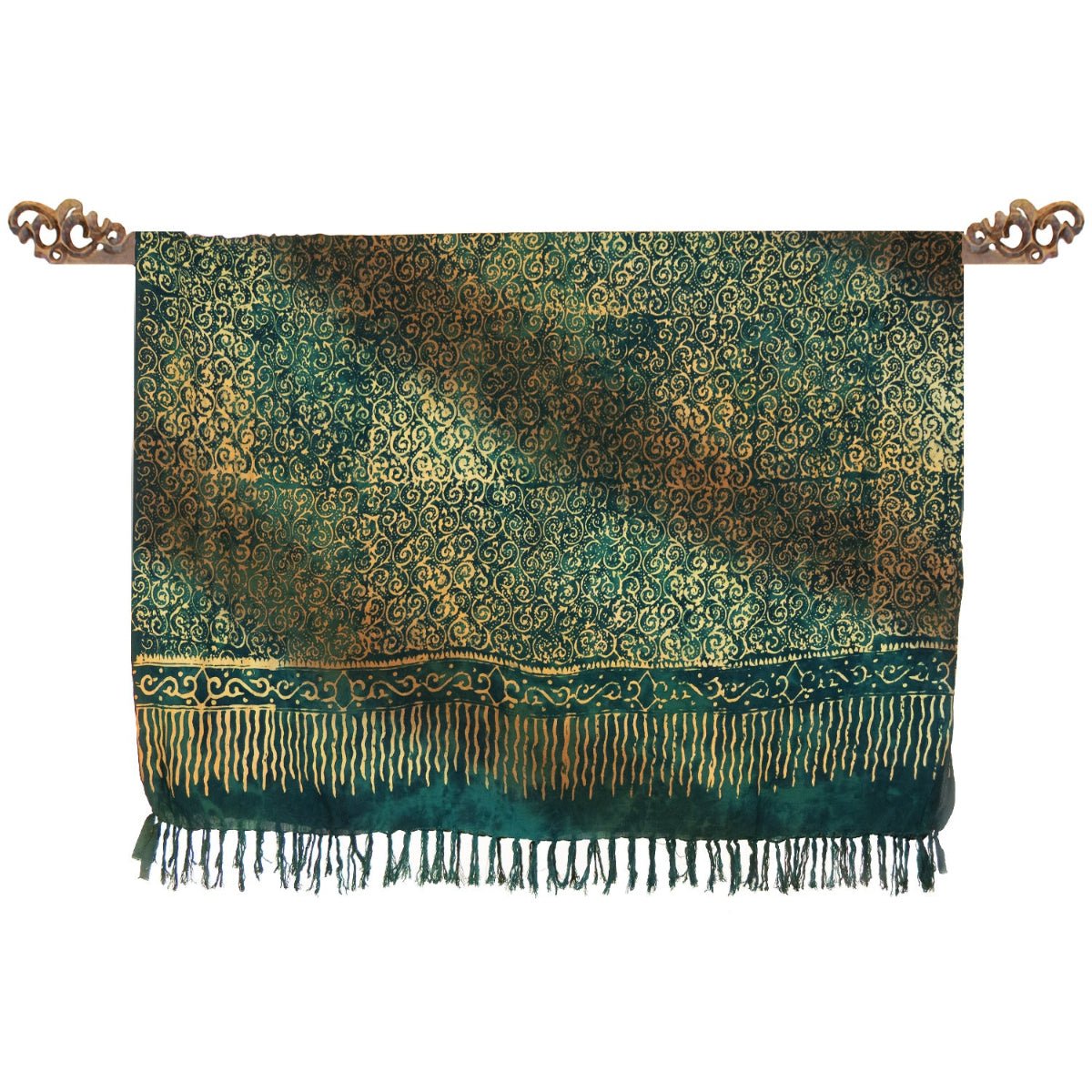 Paréo en Batik Sarcelle et Doré - Boutique Equinoxe