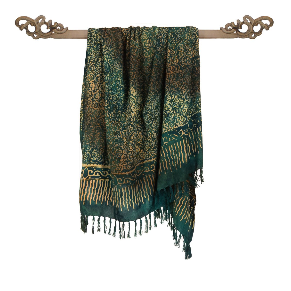 Paréo en Batik Sarcelle et Doré - Boutique Equinoxe