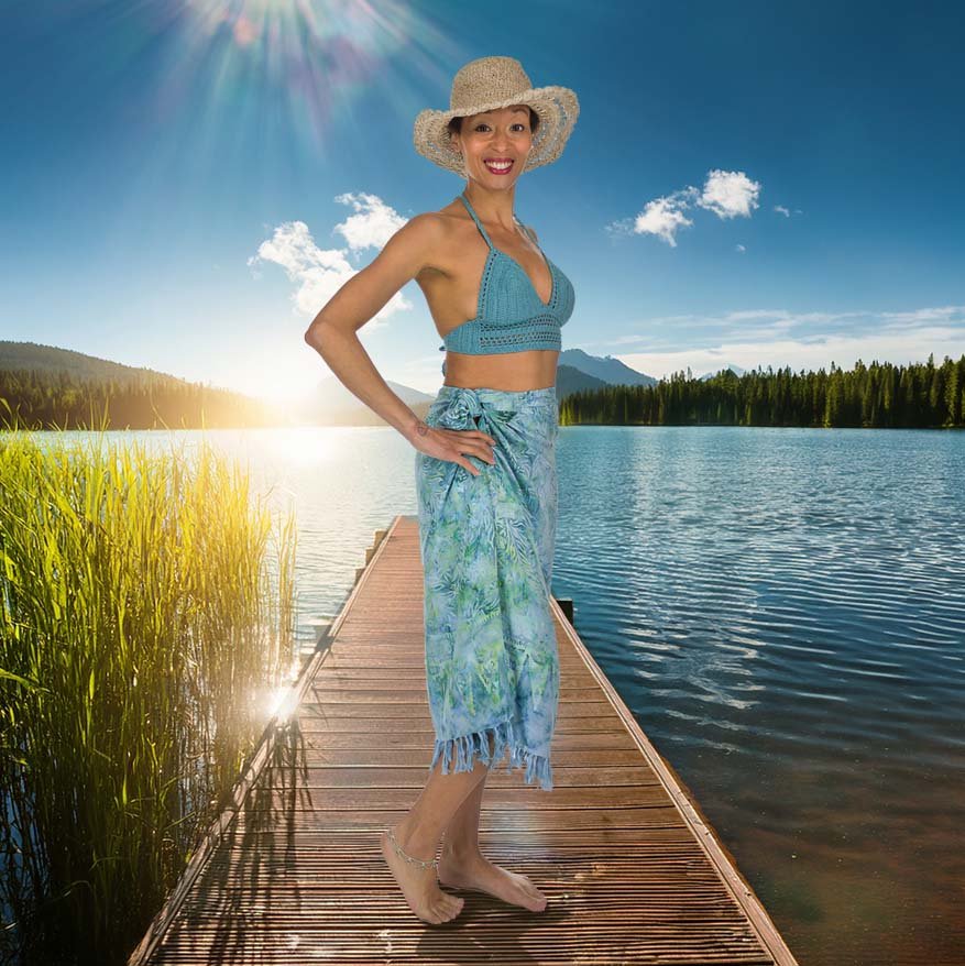 Paréo en Batik Turquoise - Boutique Equinoxe