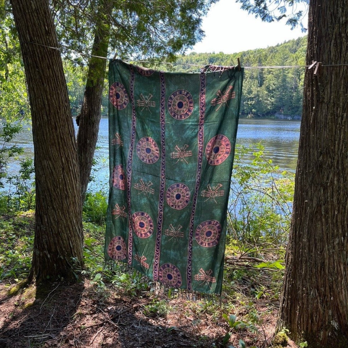 Paréo sauge et bleu en Batik - Boutique Equinoxe