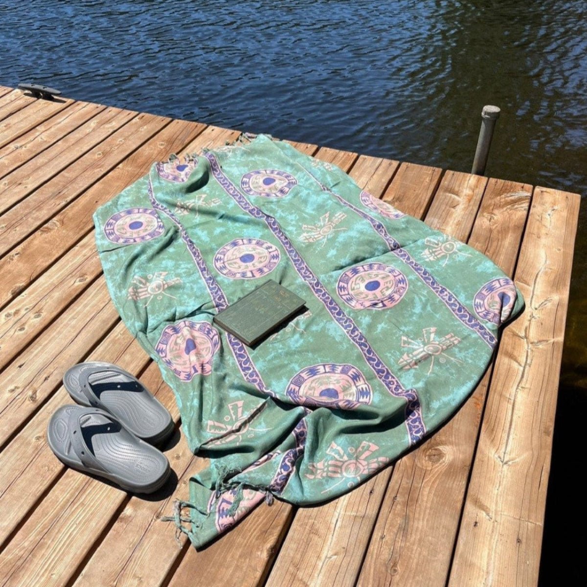 Paréo sauge et bleu en Batik - Boutique Equinoxe