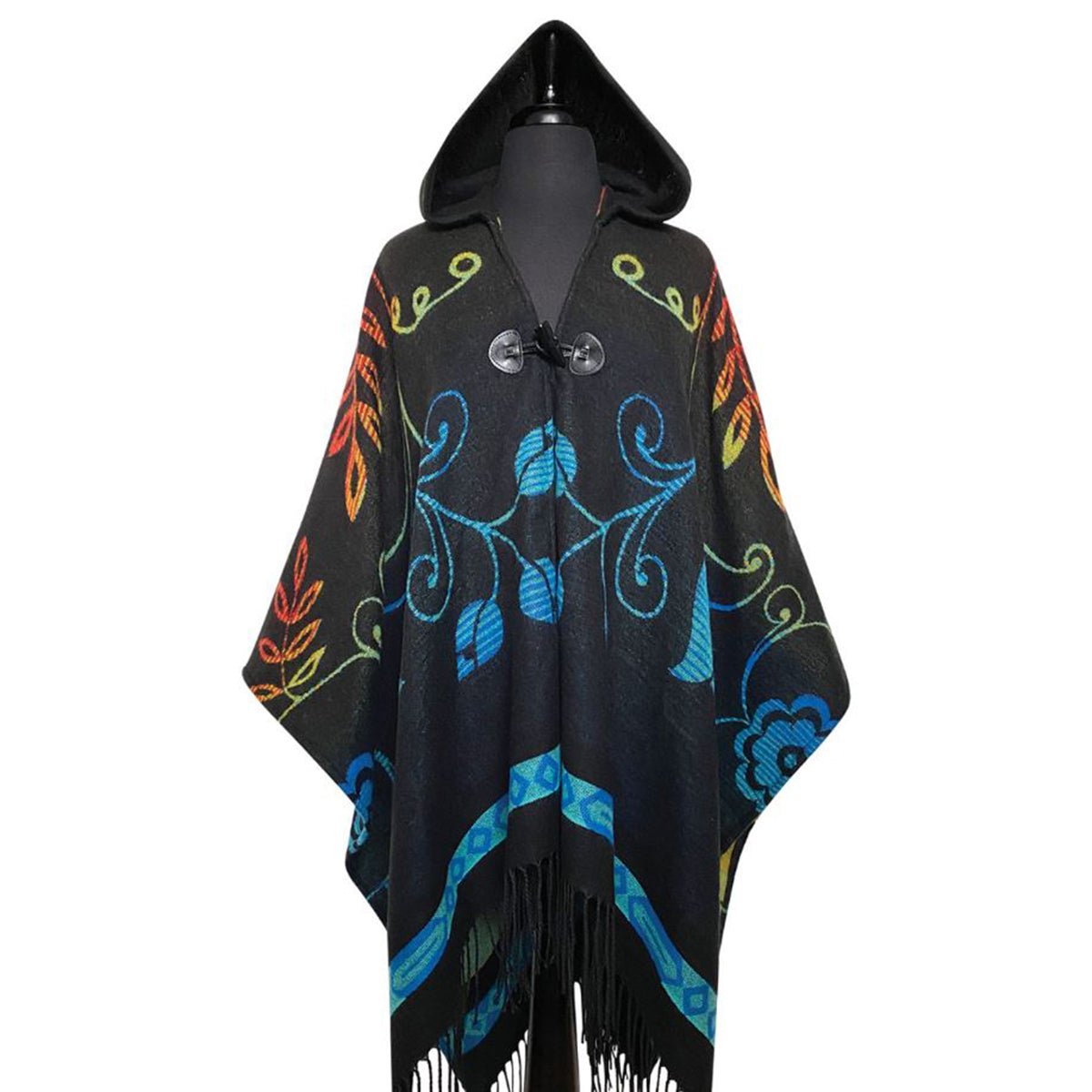 Poncho avec capuchon Honorer nos Porteuses de Vie, art autochtone - Boutique Equinoxe