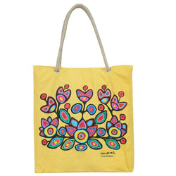 Sac d'art Autochtone en coton Eco, Floral sur jaune - Boutique Equinoxe