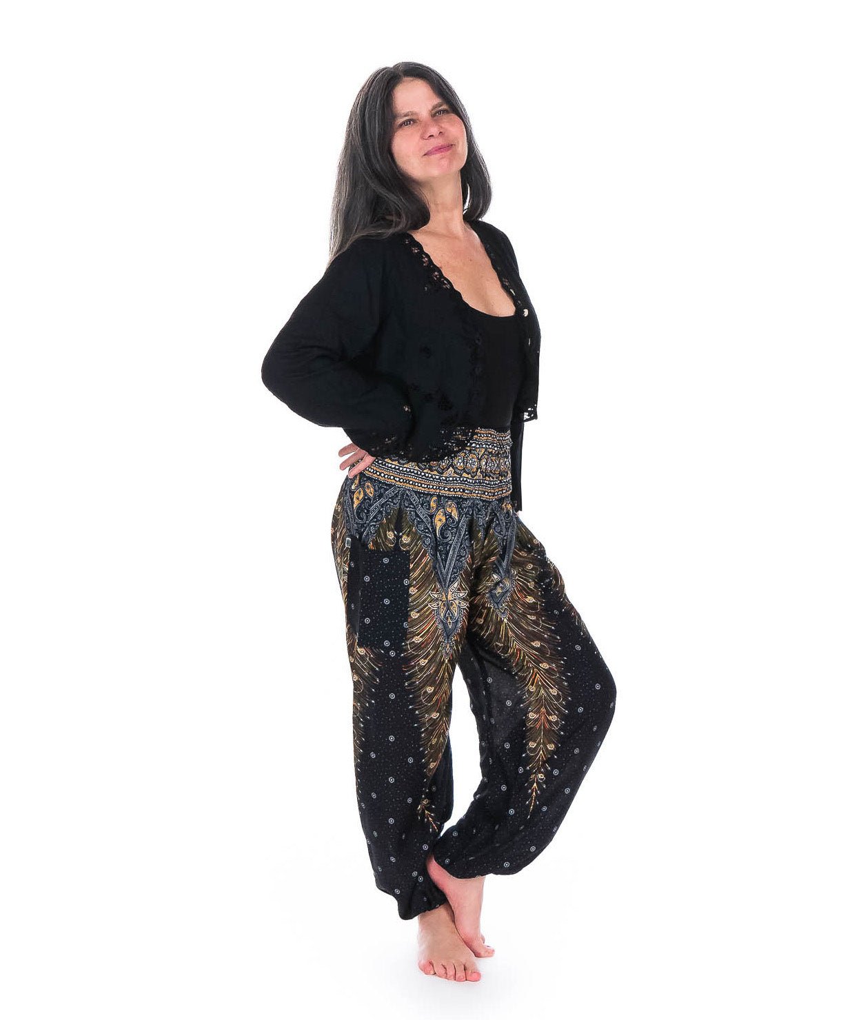 Black feather Harem pants Boutique Equinoxe