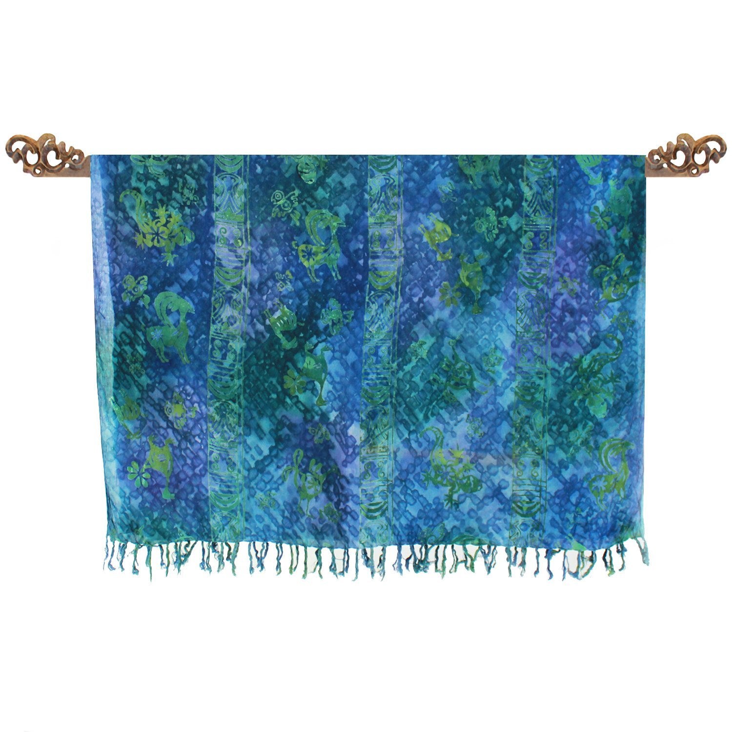 Paréo Bleu-Lime Animaux en batik - Boutique Equinoxe