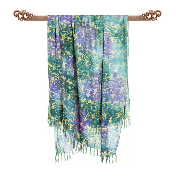 Paréo Joyeux bleu-Vert en batik - Boutique Equinoxe